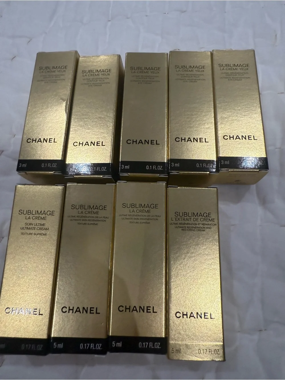 CHANEL 9piece Sublimage La Crème - Gold Packaging 5 eye cream and 4 face cream